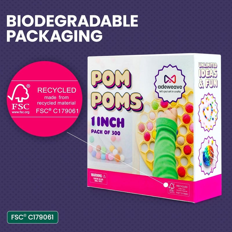 adeweave 1 Inch 300 Pom poms – Soft and Fluffy Craft Pom Pom Balls – Multicolor Craft Supplies Pompoms for Arts and Crafts in a Reusable Box, Large Puff Ball Ideal for DIY and School Activities - Image 4